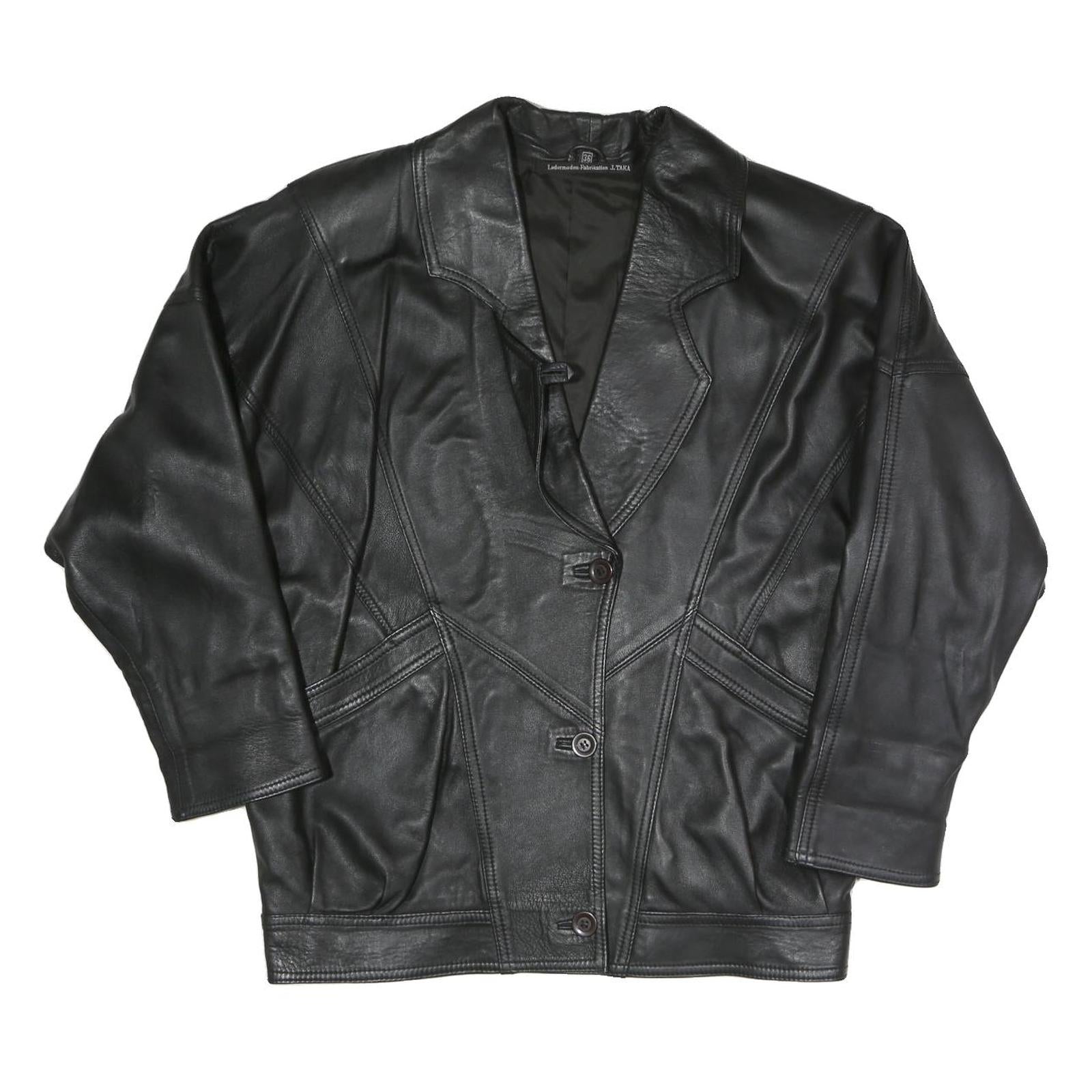LEDERMODERN FABRIKATION J. TAKA Womens Black Button Faux Leather Jacket L Soft