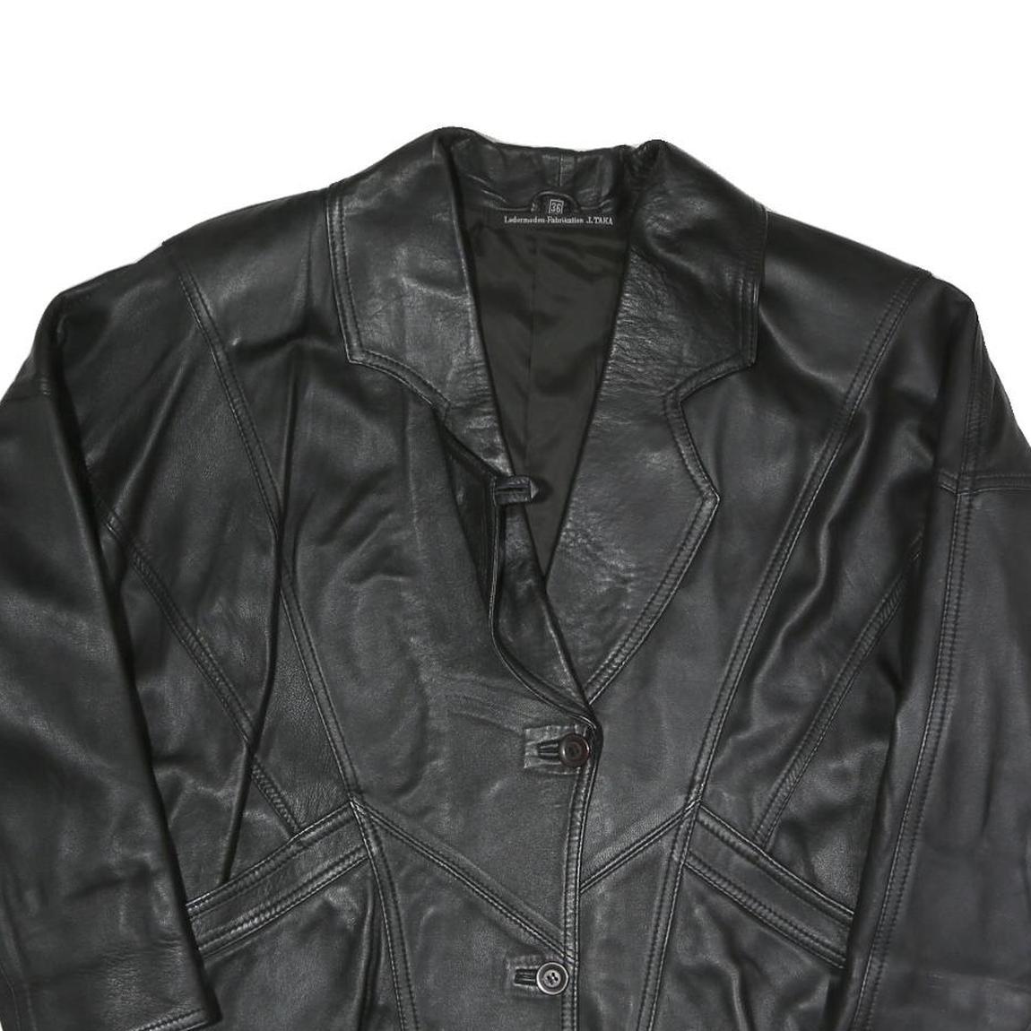 LEDERMODERN FABRIKATION J. TAKA Womens Black Button Faux Leather Jacket L Soft