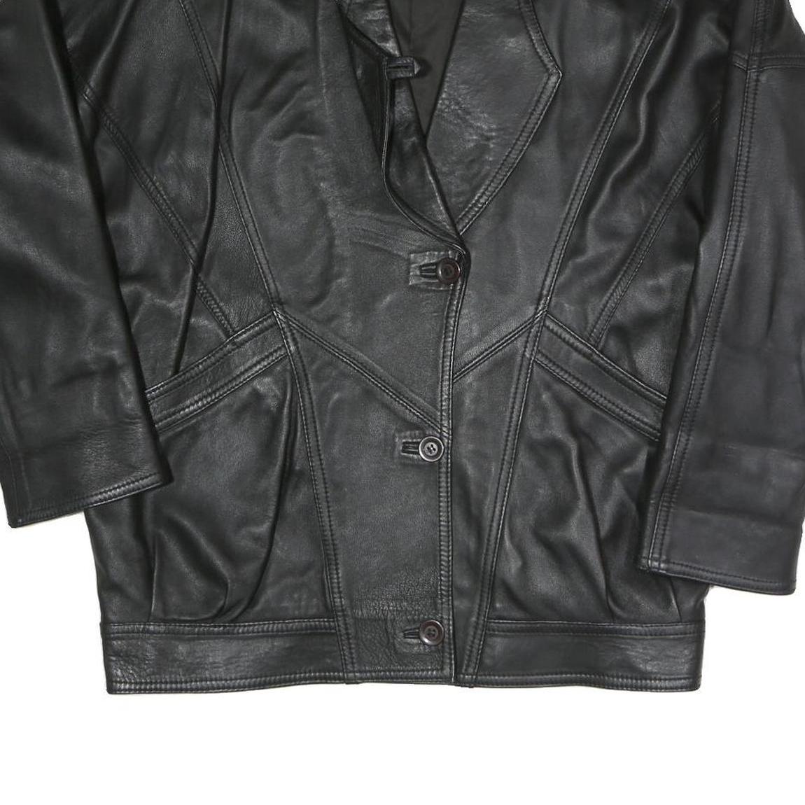 LEDERMODERN FABRIKATION J. TAKA Womens Black Button Faux Leather Jacket L Soft