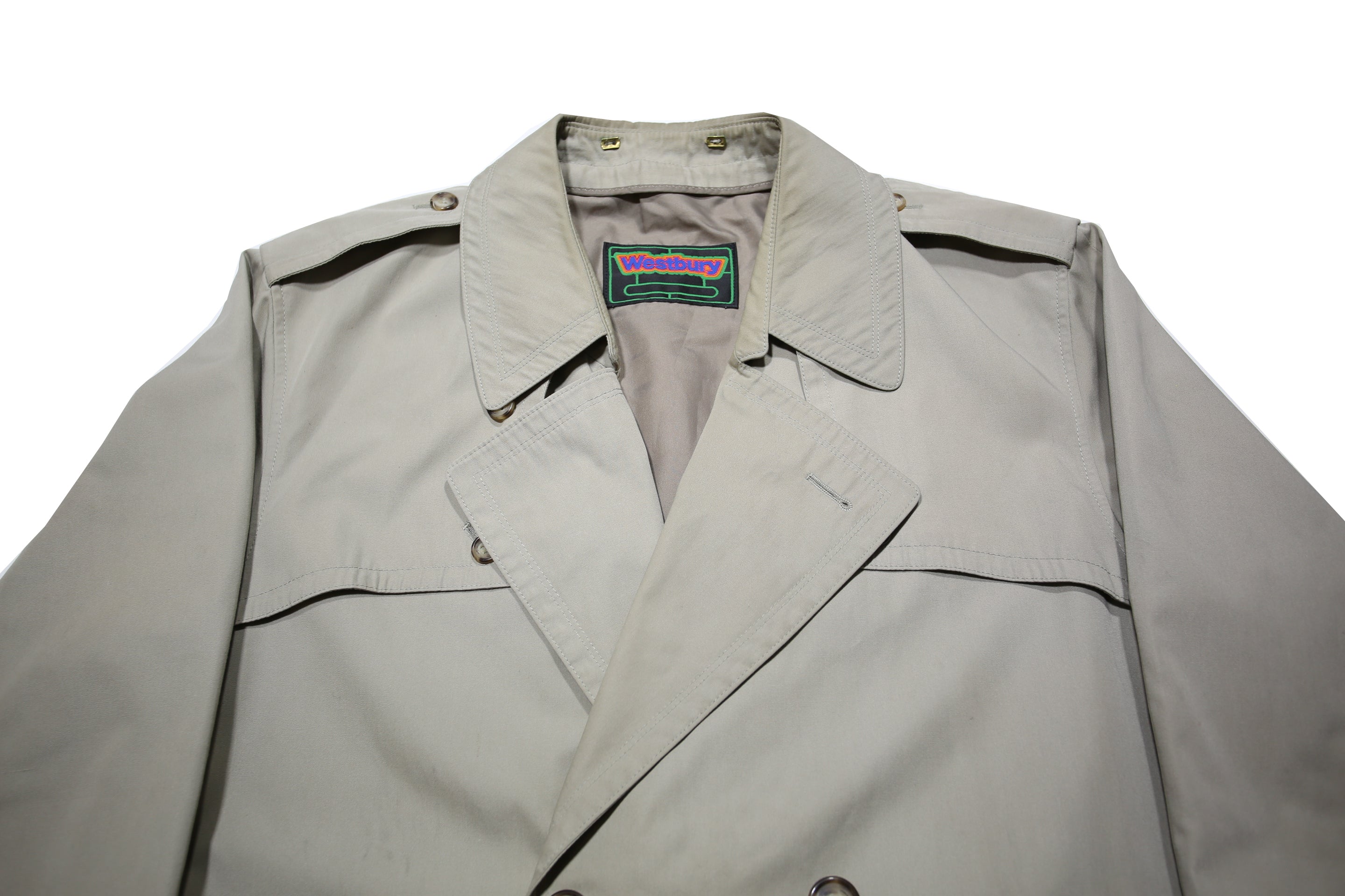 WESTBURY Mens Beige Woven Classic Coat XL Button Closure Long Sleeve Belted