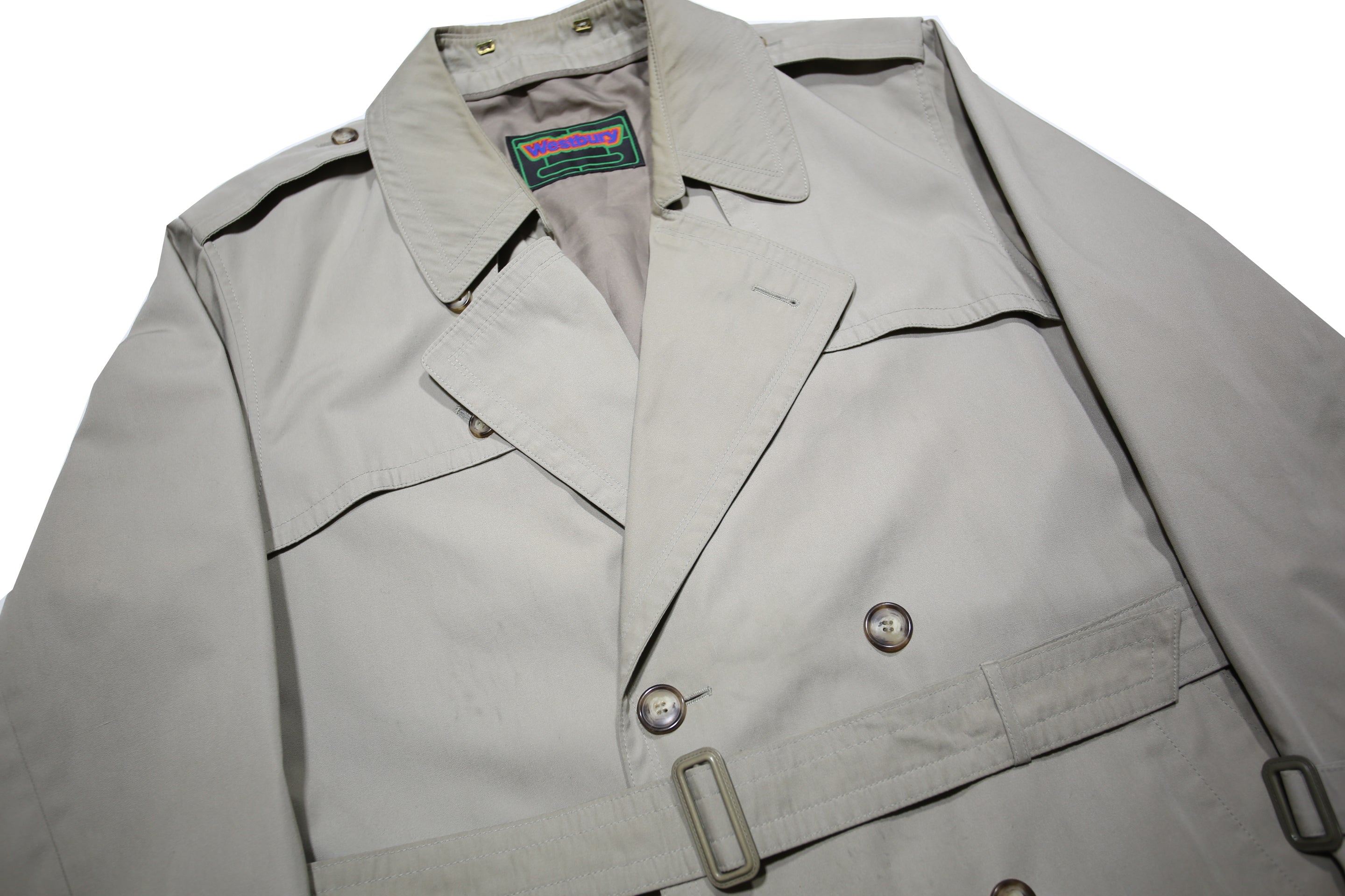 WESTBURY Mens Beige Woven Classic Coat XL Button Closure Long Sleeve Belted