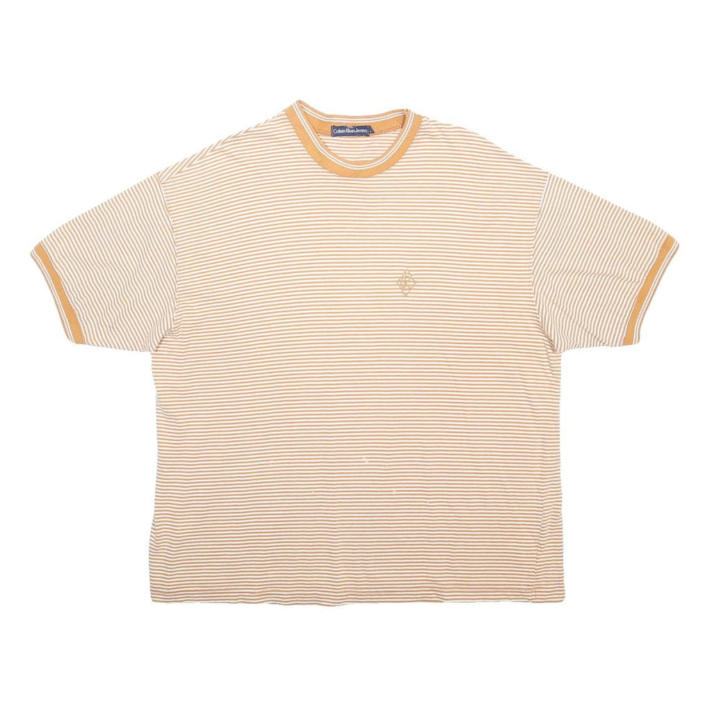 CALVIN KLEIN JEANS Mens Beige & Cream Striped Modern T-Shirt XL Short Sleeve