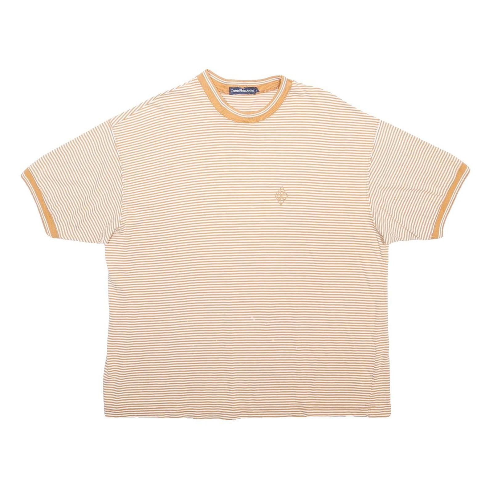 CALVIN KLEIN JEANS Mens Beige & Cream Striped Modern T-Shirt XL Short Sleeve