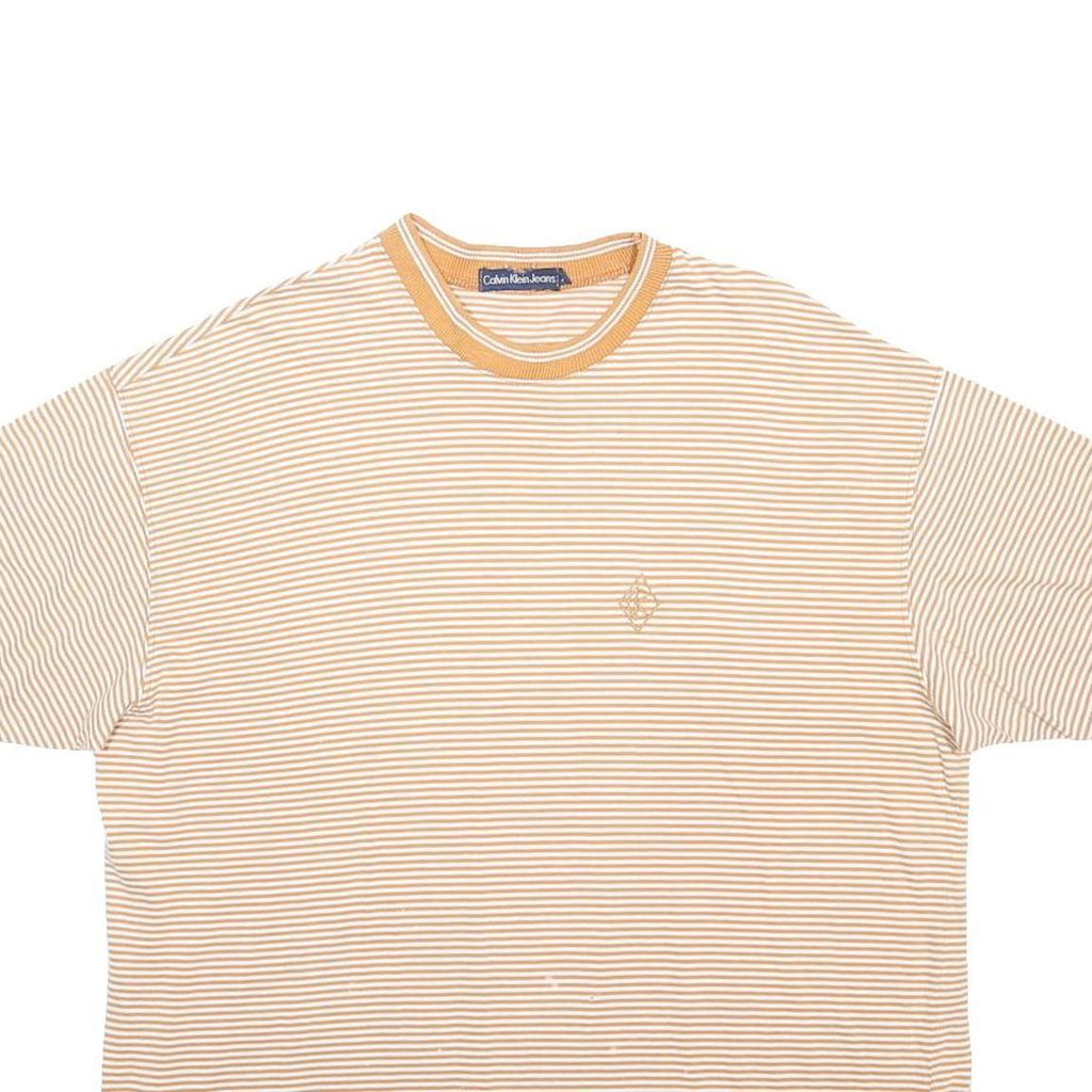 CALVIN KLEIN JEANS Mens Beige & Cream Striped Modern T-Shirt XL Short Sleeve