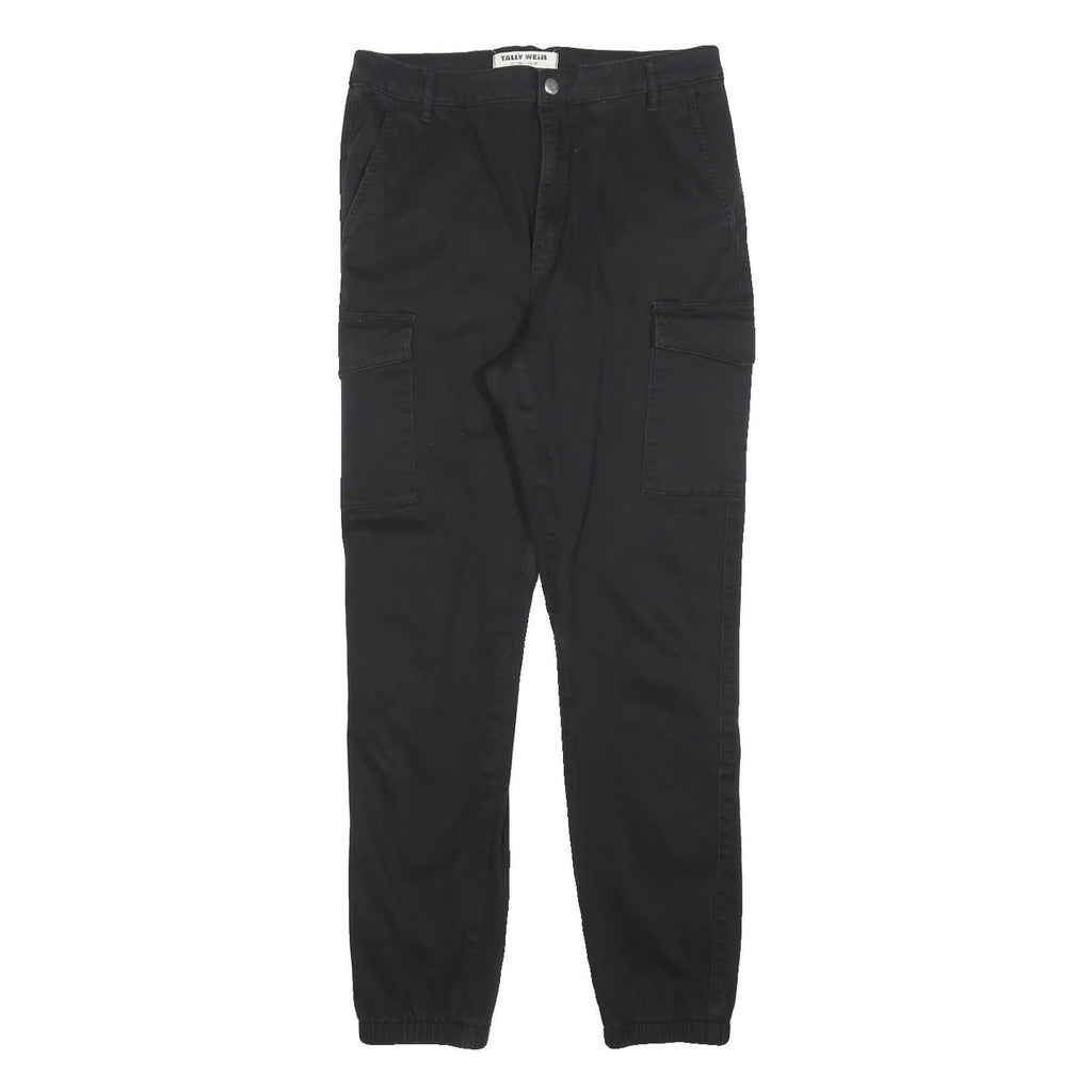 TALLY WEIJL Womens Cotton Blend Black Slim Cargo Trousers W30 L28 Stylish Casual