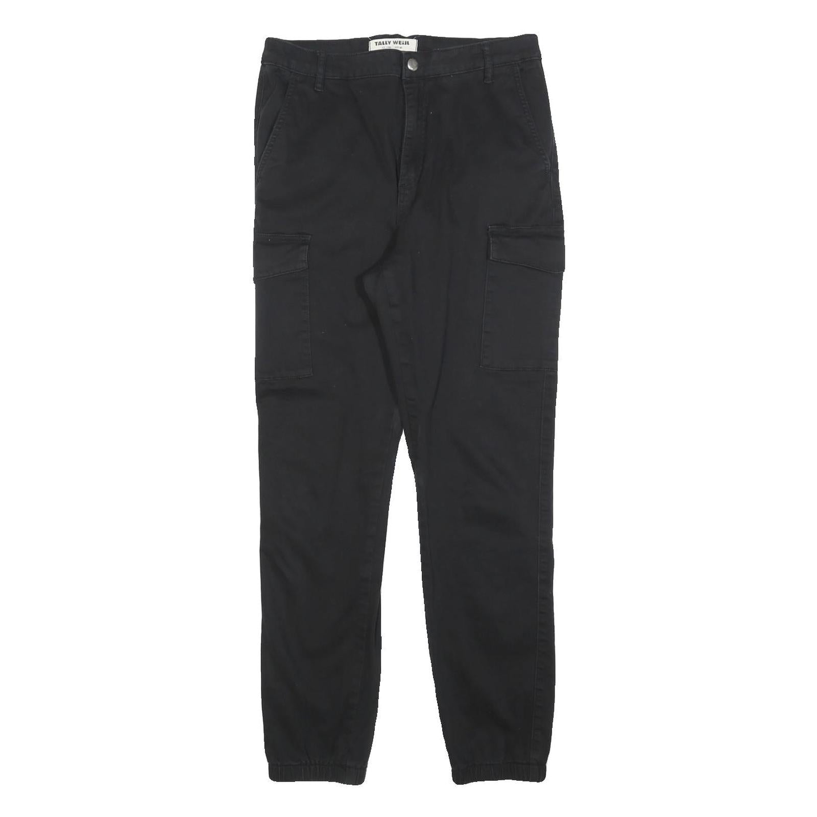 TALLY WEIJL Womens Cotton Blend Black Slim Cargo Trousers W30 L28 Stylish Casual