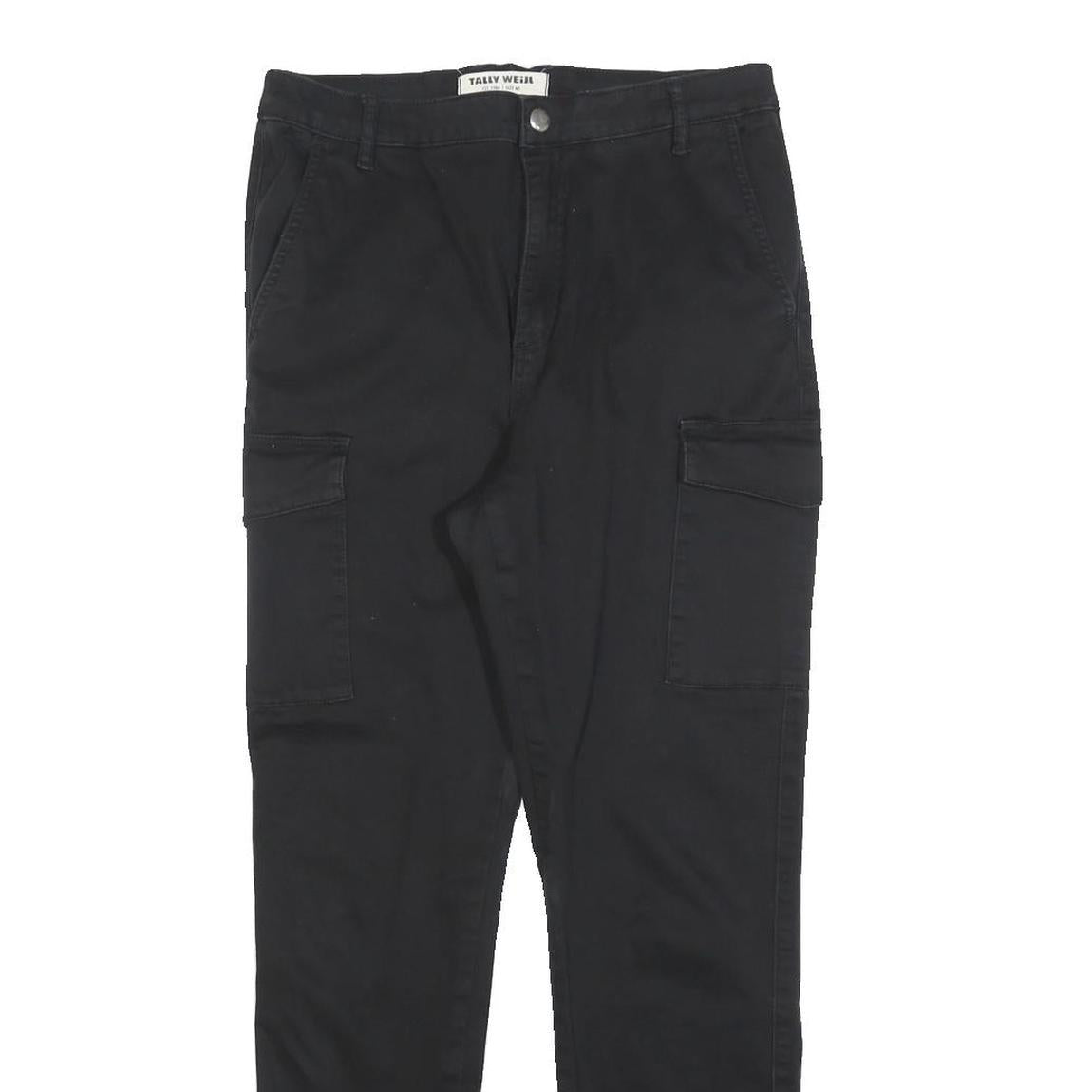 TALLY WEIJL Womens Cotton Blend Black Slim Cargo Trousers W30 L28 Stylish Casual