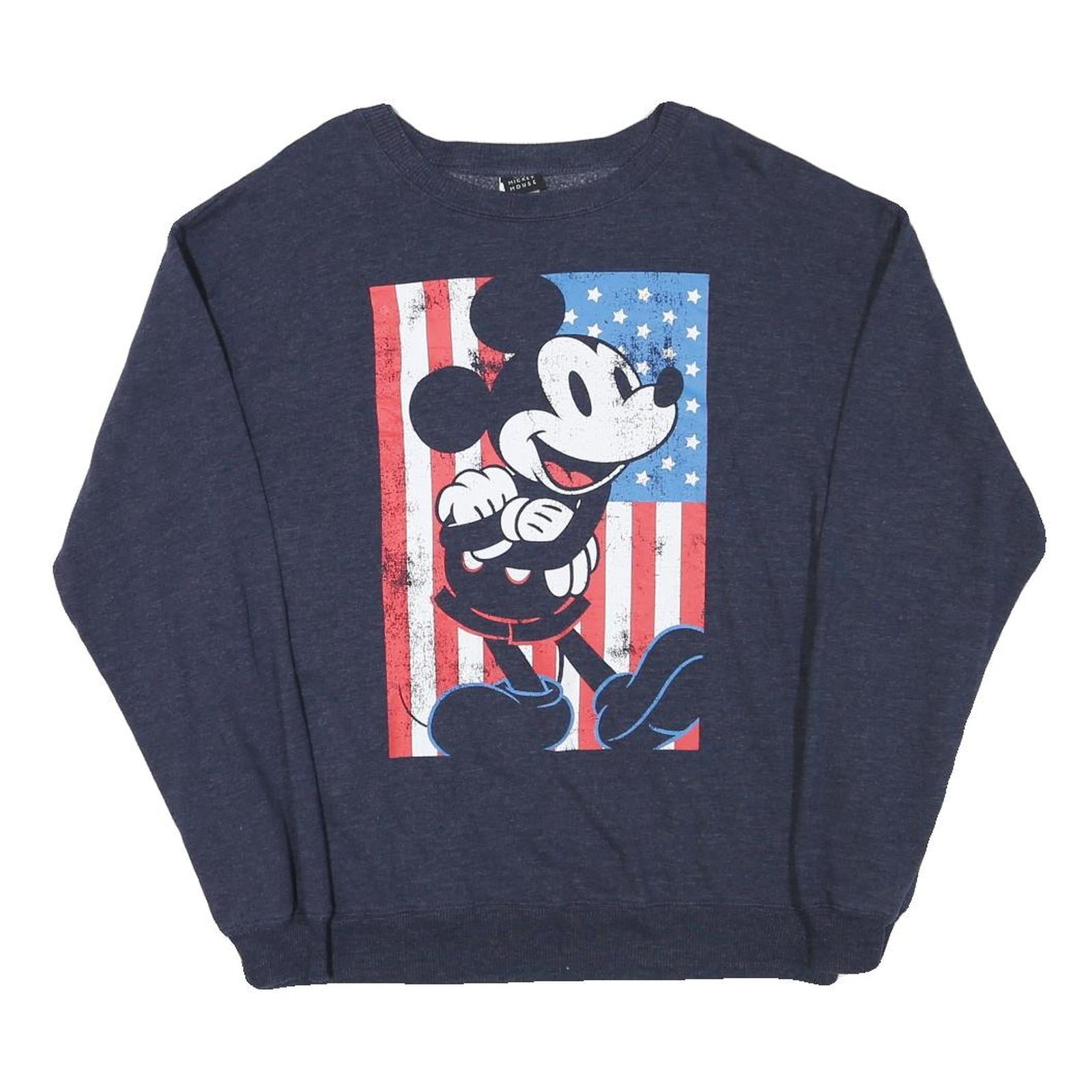 MICKEY MOUSE Mens Blue Sweatshirt Crew Neck S Cotton Blend Cartoon Graphic