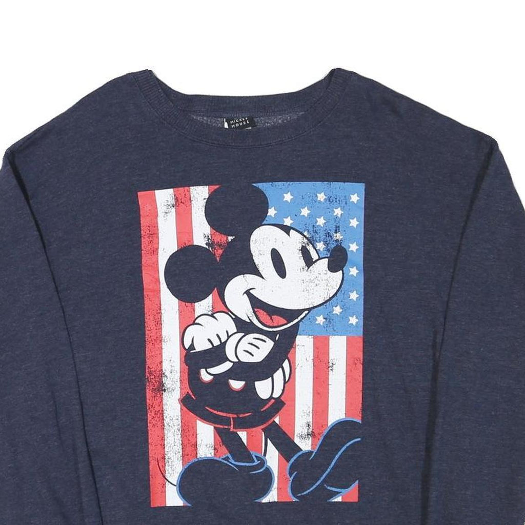 MICKEY MOUSE Mens Blue Sweatshirt Crew Neck S Cotton Blend Cartoon Graphic