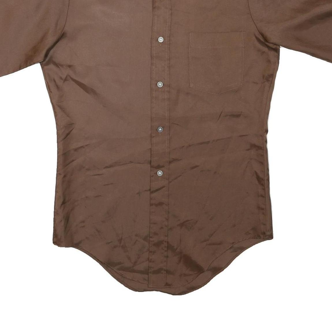 Mens Brown Plain Shirt S Polyester Short Sleeve Button Fastening