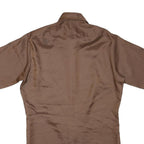 Mens Brown Plain Shirt S Polyester Short Sleeve Button Fastening