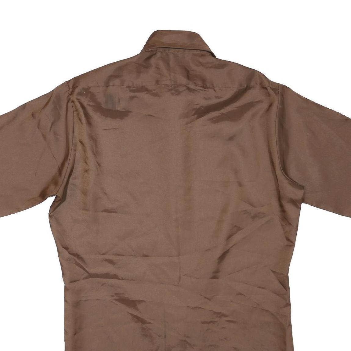 Mens Brown Plain Shirt S Polyester Short Sleeve Button Fastening