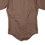 Mens Brown Plain Shirt S Polyester Short Sleeve Button Fastening