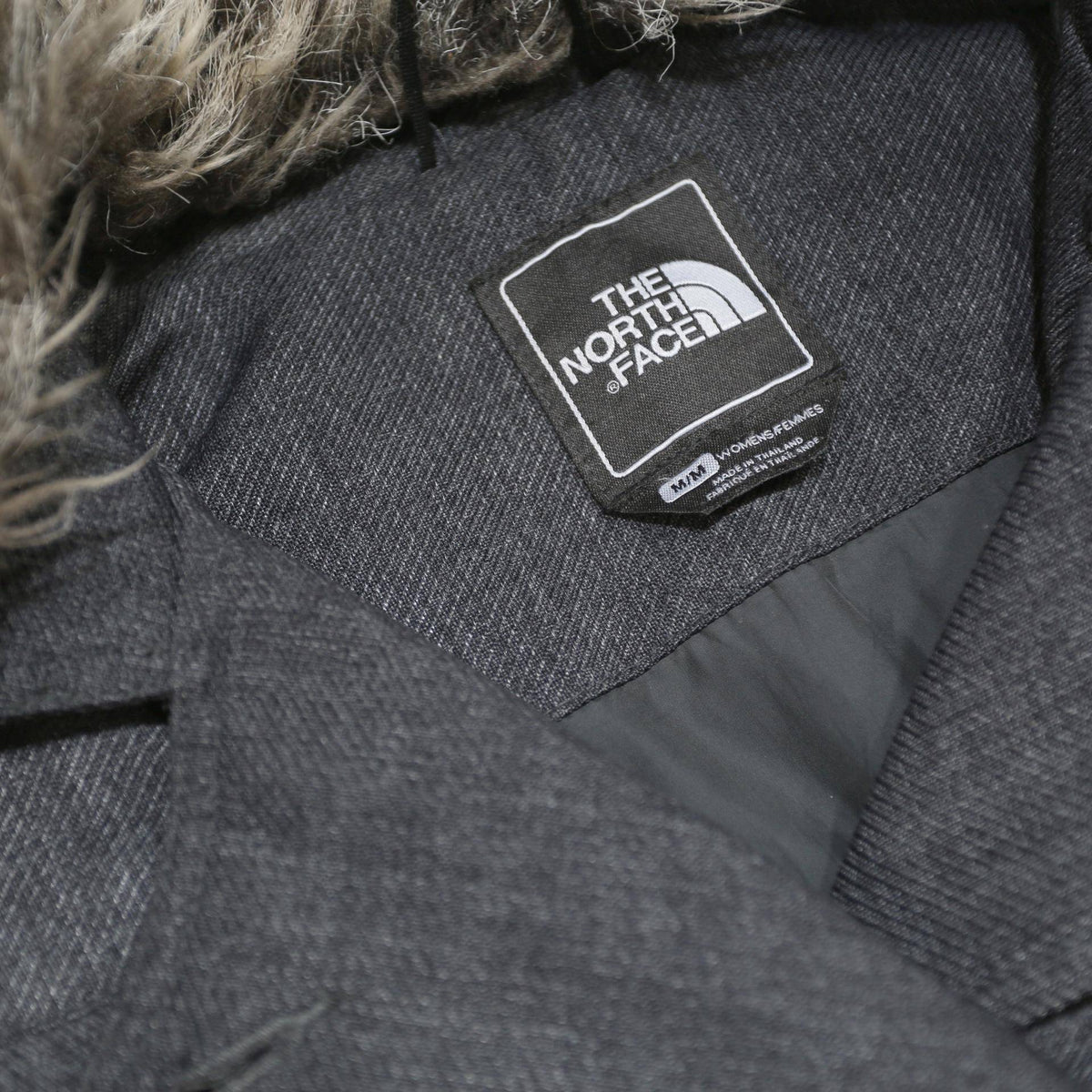 THE NORTH FACE Womens Grey Jacket M Polyester Blend Wool Look Zip Closure Faux