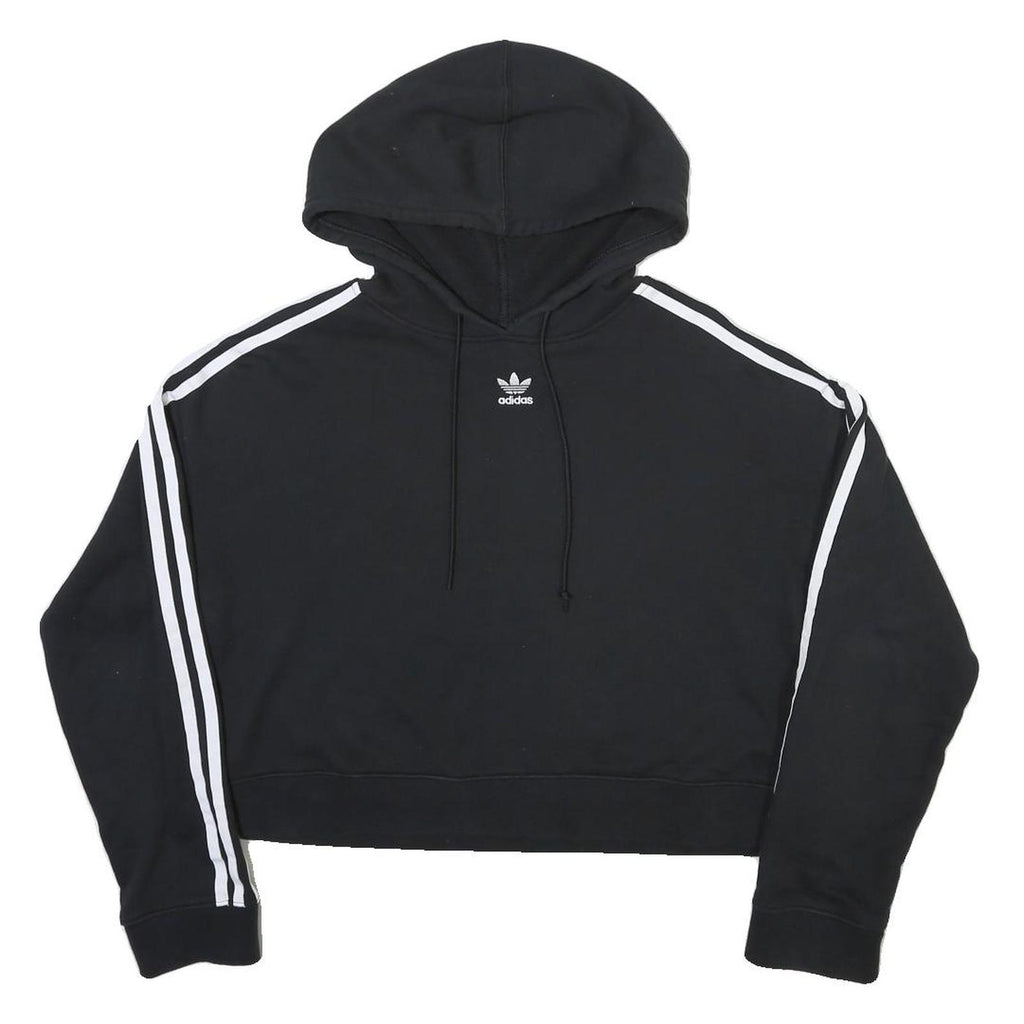 ADIDAS Womens Black Cropped Hoodie UK 12 Cotton Blend Casual Sports Sweatshirt