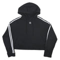 ADIDAS Womens Black Cropped Hoodie UK 12 Cotton Blend Casual Sports Sweatshirt