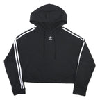 ADIDAS Womens Black Cropped Hoodie UK 12 Cotton Blend Casual Sports Sweatshirt