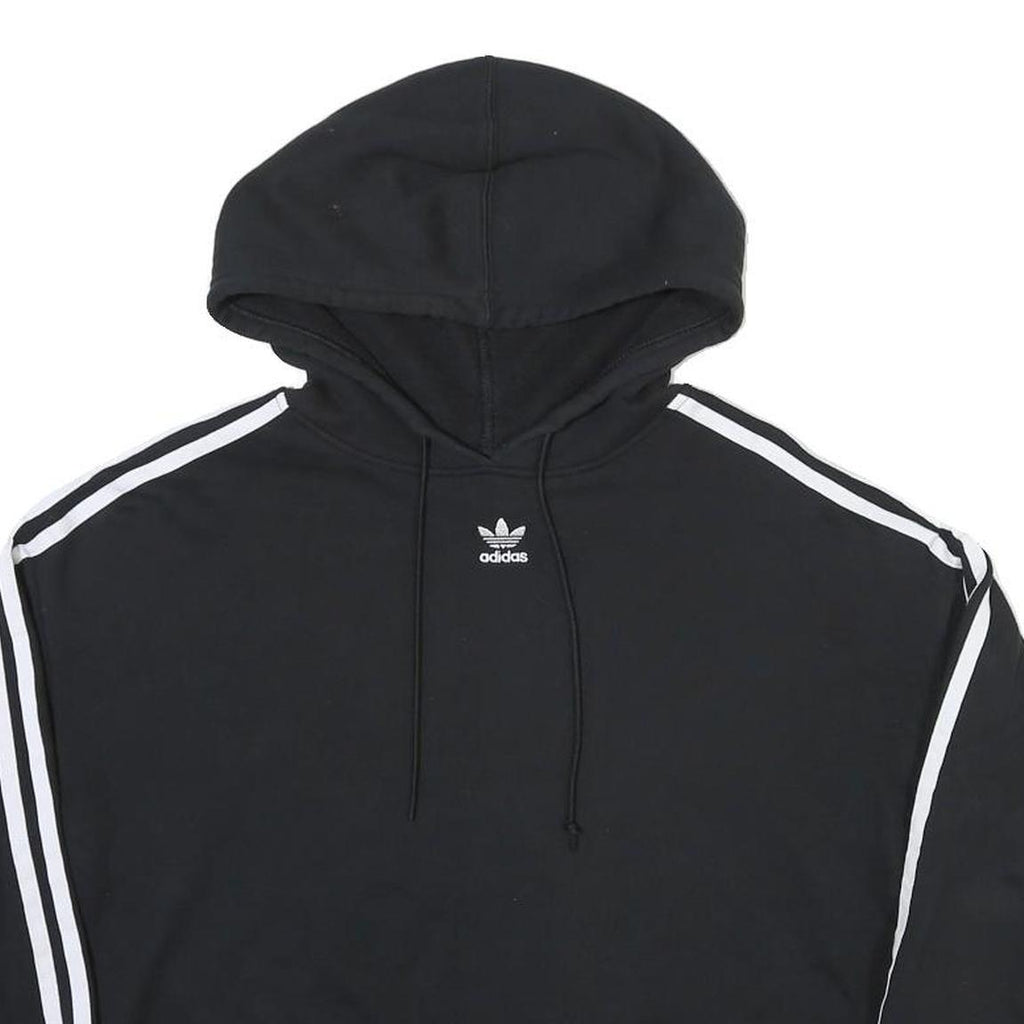 ADIDAS Womens Black Cropped Hoodie UK 12 Cotton Blend Casual Sports Sweatshirt