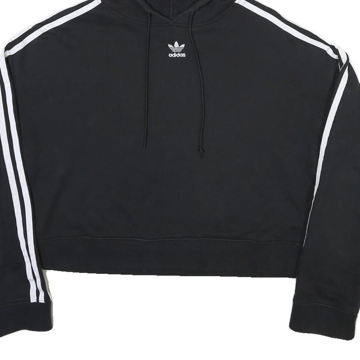 ADIDAS Womens Black Cropped Hoodie UK 12 Cotton Blend Casual Sports Sweatshirt