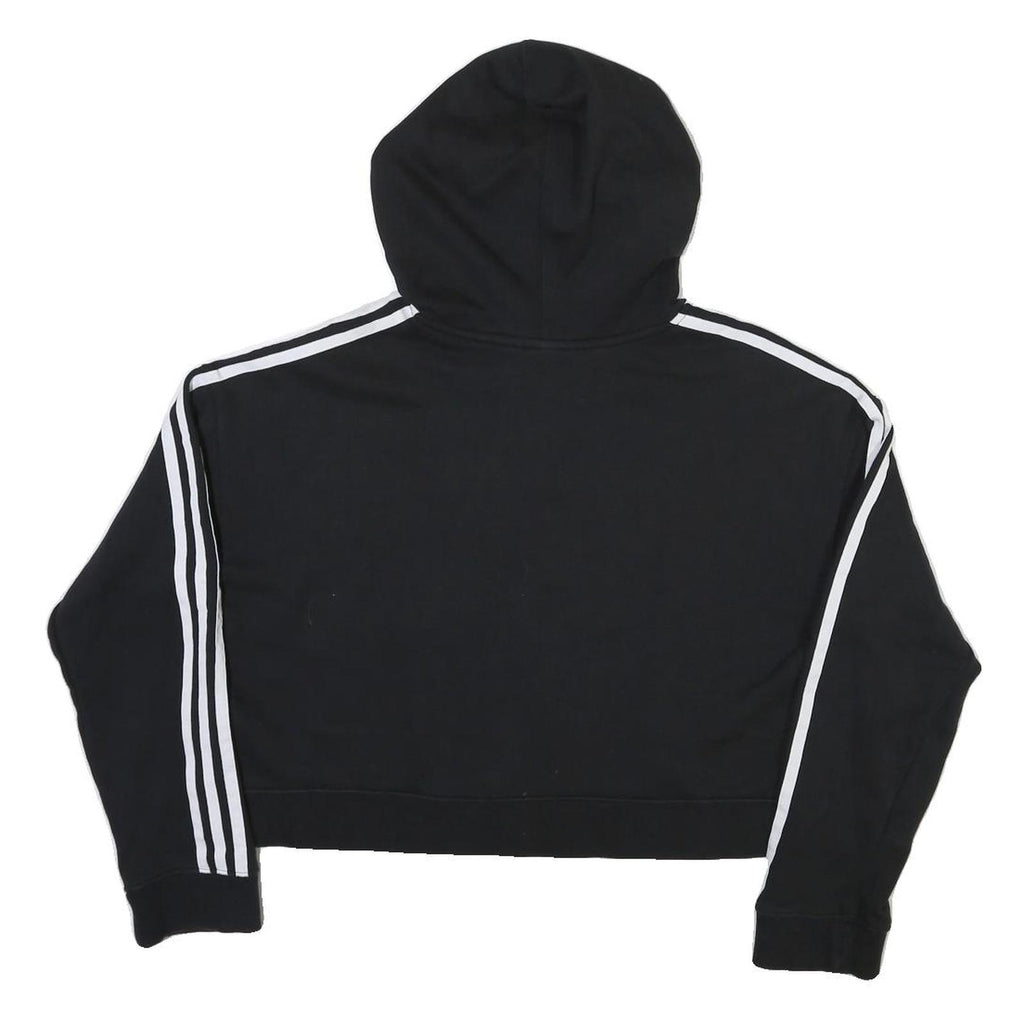 ADIDAS Womens Black Cropped Hoodie UK 12 Cotton Blend Casual Sports Sweatshirt