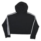 ADIDAS Womens Black Cropped Hoodie UK 12 Cotton Blend Casual Sports Sweatshirt