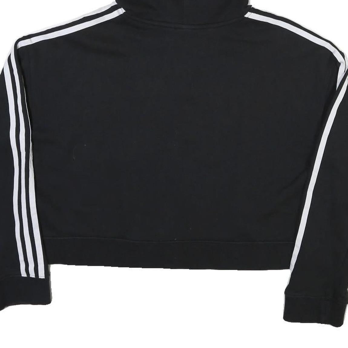 ADIDAS Womens Black Cropped Hoodie UK 12 Cotton Blend Casual Sports Sweatshirt
