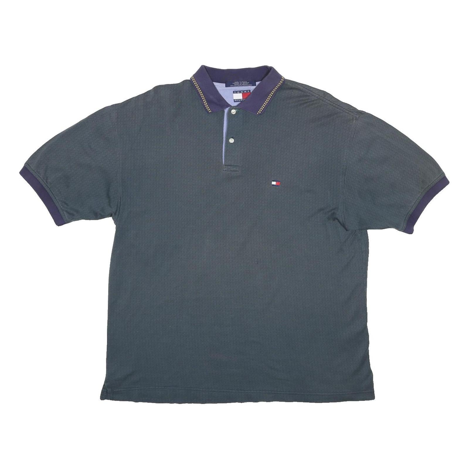 TOMMY HILFIGER Mens Blue Short Sleeve Plain L Cotton Polo Shirt Classic