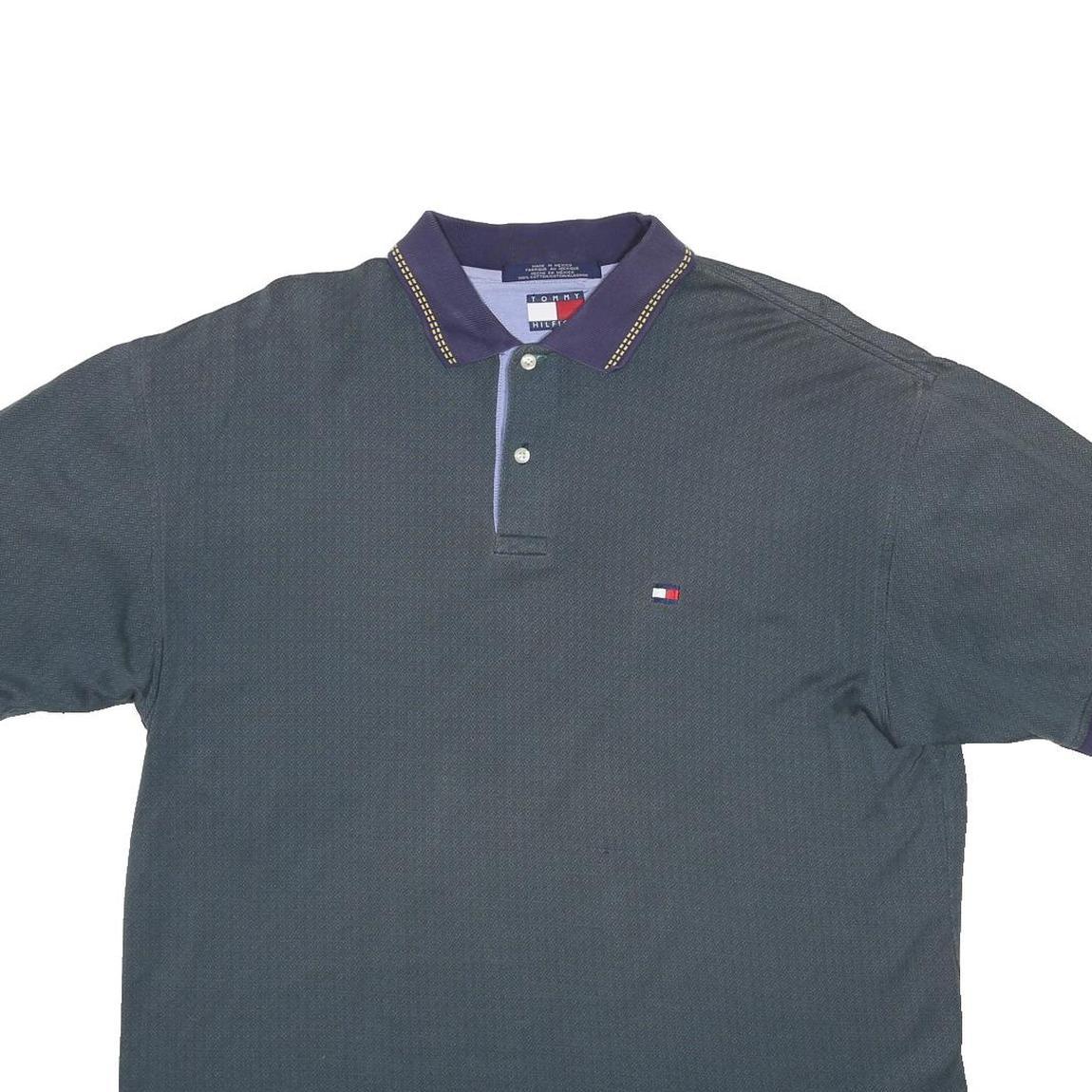 TOMMY HILFIGER Mens Blue Short Sleeve Plain L Cotton Polo Shirt Classic