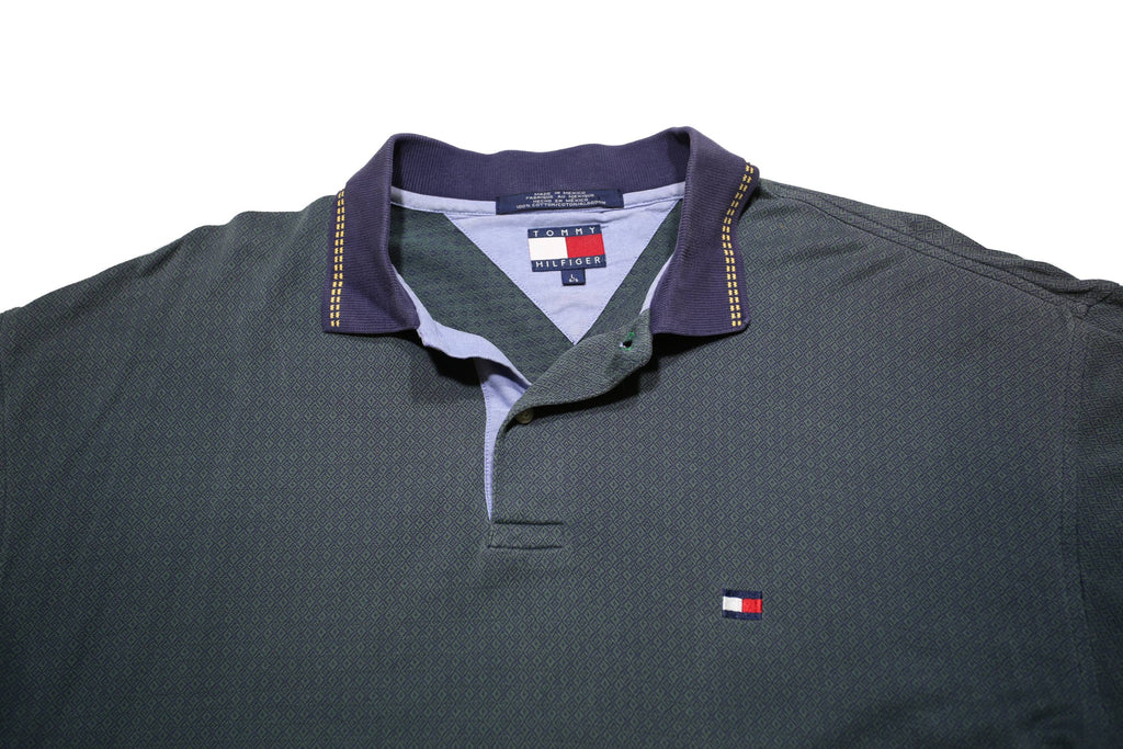 TOMMY HILFIGER Mens Blue Short Sleeve Plain L Cotton Polo Shirt Classic