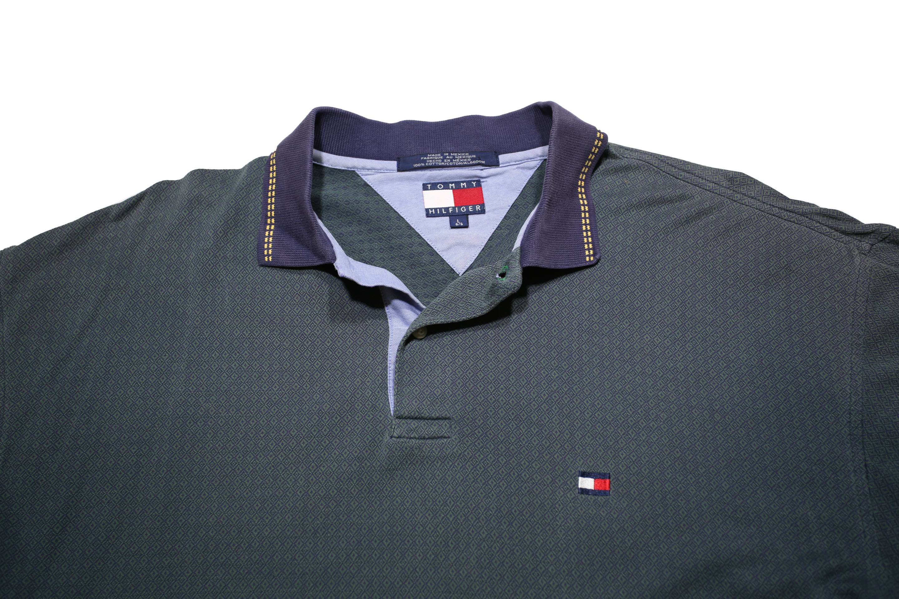 TOMMY HILFIGER Mens Blue Short Sleeve Plain L Cotton Polo Shirt Classic