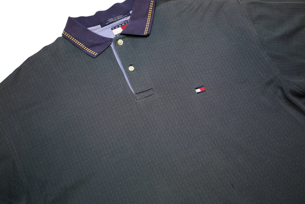 TOMMY HILFIGER Mens Blue Short Sleeve Plain L Cotton Polo Shirt Classic