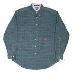 TOMMY HILFIGER Mens Green & Blue Check Shirt XL Cotton Blend Long Sleeve Button