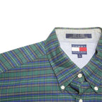 TOMMY HILFIGER Mens Green & Blue Check Shirt XL Cotton Blend Long Sleeve Button