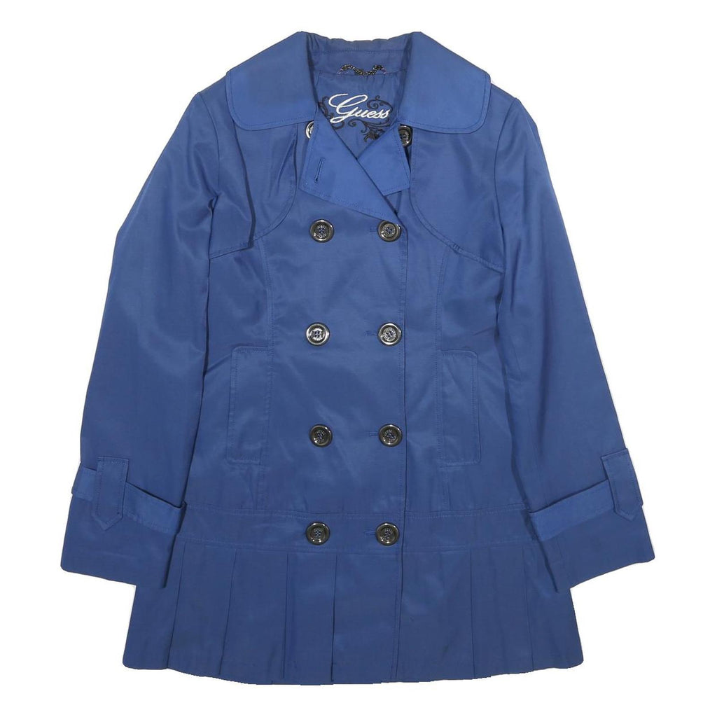 GUESS Womens Blue Button Cotton Blend Pleated Jacket S Stylish Classic Outerwear