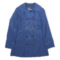 GUESS Womens Blue Button Cotton Blend Pleated Jacket S Stylish Classic Outerwear