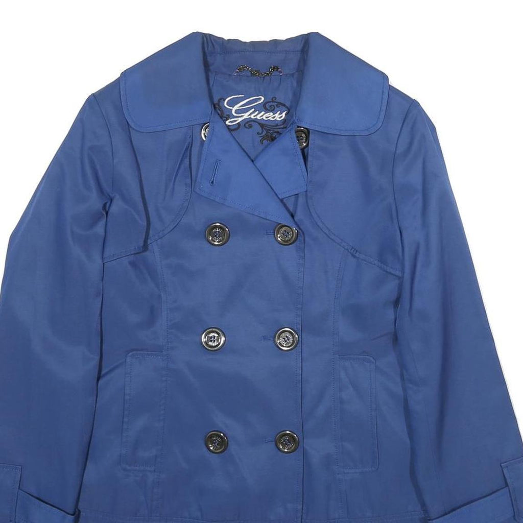 GUESS Womens Blue Button Cotton Blend Pleated Jacket S Stylish Classic Outerwear
