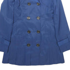 GUESS Womens Blue Button Cotton Blend Pleated Jacket S Stylish Classic Outerwear