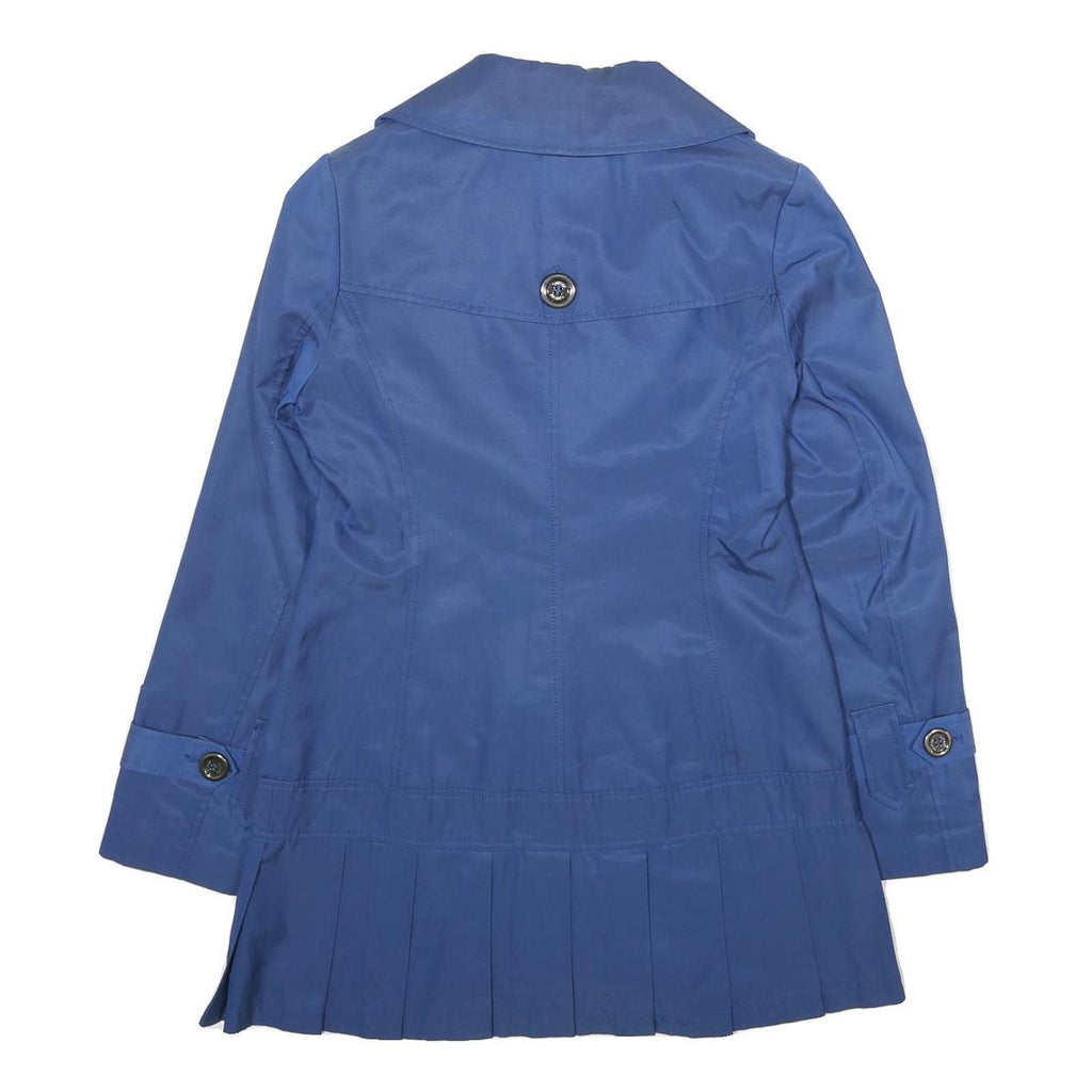 GUESS Womens Blue Button Cotton Blend Pleated Jacket S Stylish Classic Outerwear