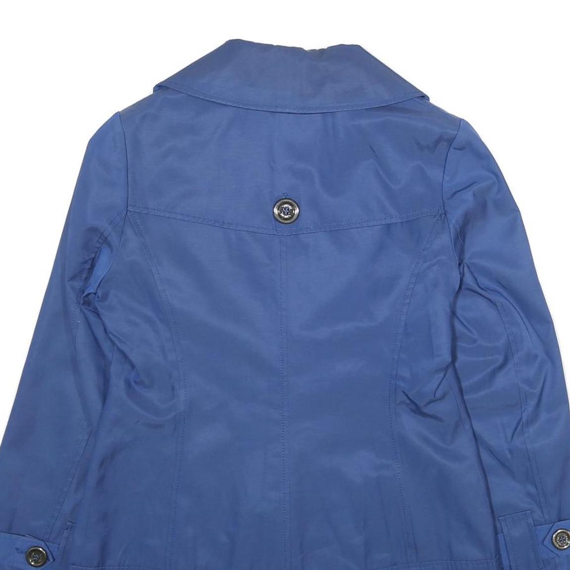 GUESS Womens Blue Button Cotton Blend Pleated Jacket S Stylish Classic Outerwear