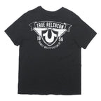 TRUE RELIGION Mens Black Graphic T-Shirt L Short Sleeve V-Neck Printed Logo