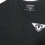 TRUE RELIGION Mens Black Graphic T-Shirt L Short Sleeve V-Neck Printed Logo