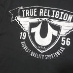 TRUE RELIGION Mens Black Graphic T-Shirt L Short Sleeve V-Neck Printed Logo
