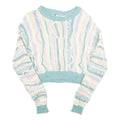 FOREVER 21 Womens Blue Cream Patterned Crop Jumper Crew Neck Basic Knit S