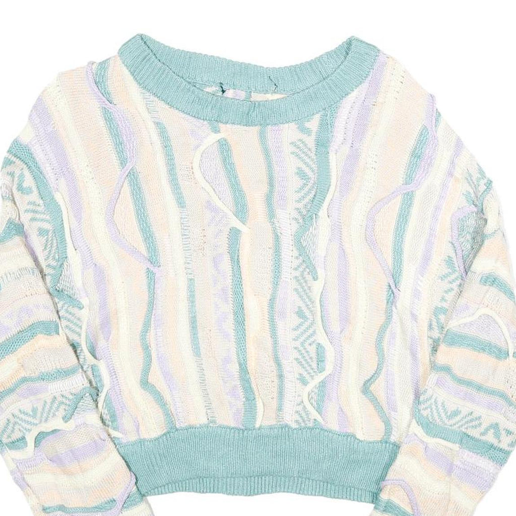 FOREVER 21 Womens Blue Cream Patterned Crop Jumper Crew Neck Basic Knit S