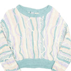 FOREVER 21 Womens Blue Cream Patterned Crop Jumper Crew Neck Basic Knit S