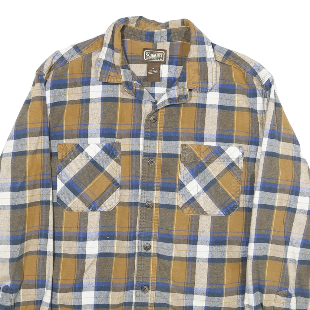 SCHMIDT Mens Brown & Blue Check Shirt L Long Sleeve Cotton Blend Casual