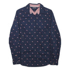 TOMMY HILFIGER Womens Navy Blue Sailboat Print Shirt S Cotton Blend Casual