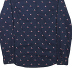 TOMMY HILFIGER Womens Navy Blue Sailboat Print Shirt S Cotton Blend Casual