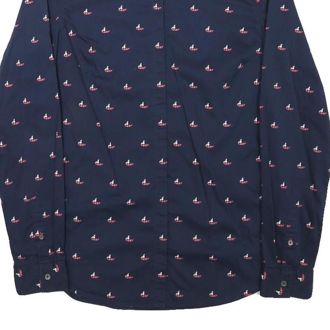 TOMMY HILFIGER Womens Navy Blue Sailboat Print Shirt S Cotton Blend Casual