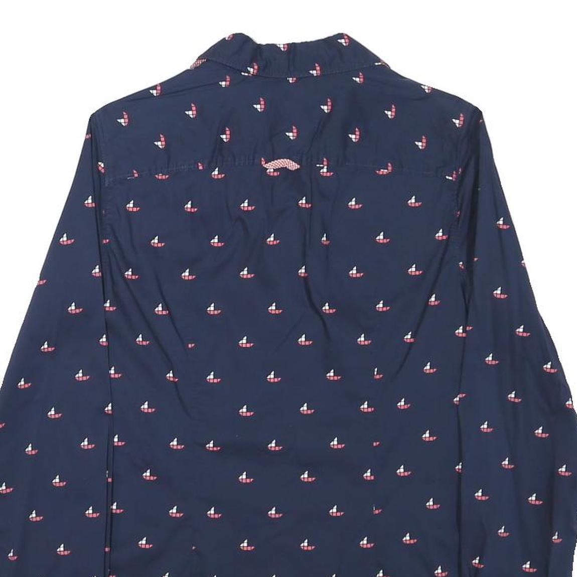 TOMMY HILFIGER Womens Navy Blue Sailboat Print Shirt S Cotton Blend Casual
